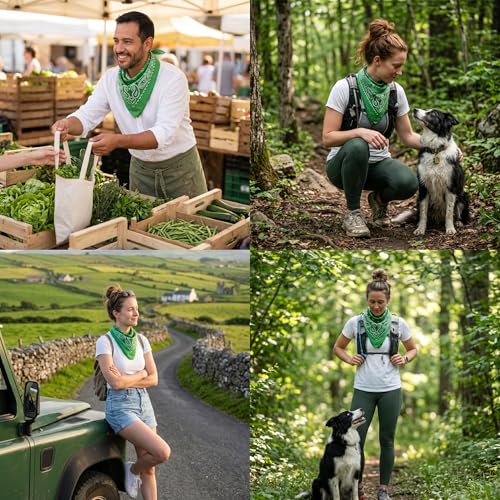 The Peacock Crew Premium Soft Cotton Bandanas Pack for Men and Women Paisley 22 x 22 inches - color: Pack of 10 Golf Green