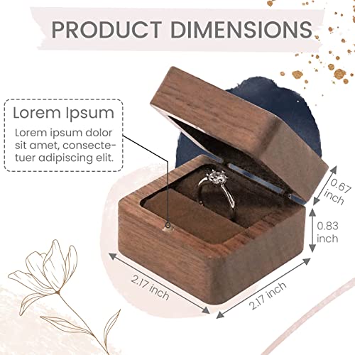 Engraved Flip Wooden Ring Box - Rustic Square Jewelry Storage Box - Vintage Ring Box for Wedding Ceremony, Engagement (Brown) - color: Flip lid - 1 slot - Brown