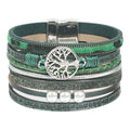 Leather Wrap Bracelet for Women, Boho Cuff Bracelet with Strong Clasp, Multi-Layer Crystal Leather Bracelet for Valentine Mother's Day - color: 02-Tree of Life-Green