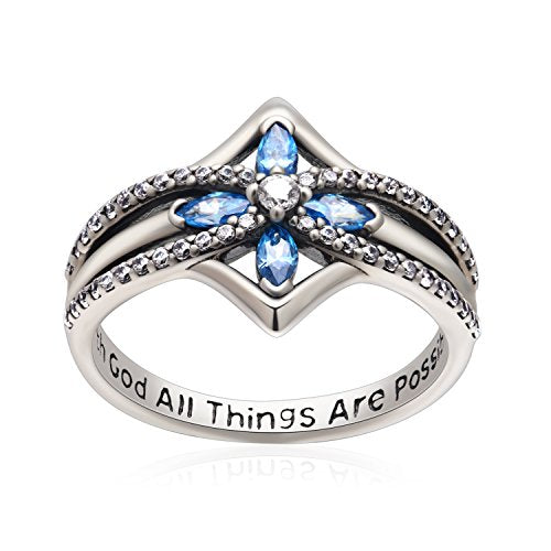 YFN Cross Ring Vintage Tone Sterling Silver With God All Things Are Possible CZ Band Rings Size 6-10