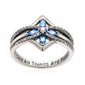 YFN Cross Ring Vintage Tone Sterling Silver With God All Things Are Possible CZ Band Rings Size 6-10
