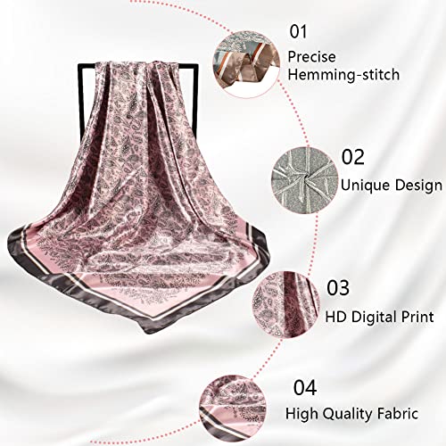 4Pcs Silk Head Scarves for Women Satin Hair Scarf 35”Large Square Bandana Silk Like Neck Scarf Shawl - color: Beige/Black/Pink/Green