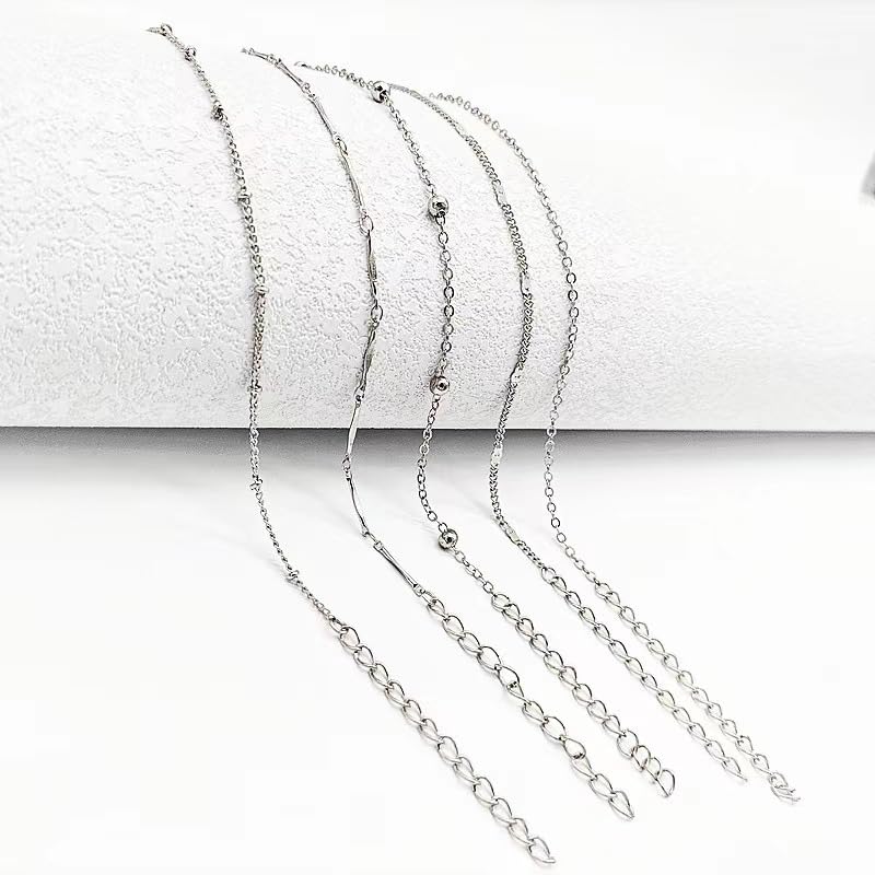 5-Pack Layered Anklet Set for Women, Simple Minimalist Adjustable Anklets, Boho Beach Foot Chain Jewelry, Silver & Gold Tone, Fashion Everyday Accessories, Summer Gifts