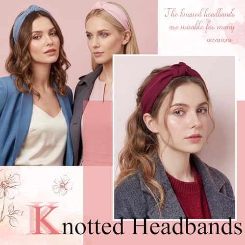 obeoby 8Pcs Knotted Headbands, Non-Slip Fashion Women's Hairbands Teacher Headbands for Women Hair Accessories Gifts for Grandma(Dark Series) - color: black, burgundy, brick red, yellow, blue, pink, khaki, beige