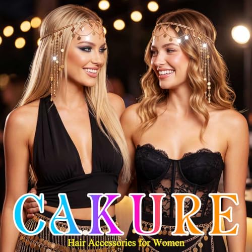 CAKURE Boho Sequin Head Chain Gold Headpiece Chain Forehead Chain Jewelry Festival Halloween Hair Accessories for Women