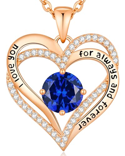 CDE Engraved Forever Love Heart Birthstone Necklace Jewelry Gifts for Women | Hypoallergenic,Nickel-Free & Lead-Free,3 x 3 mm 5A CZ Heart Pendant,Anniversary Christmas Birthday Gift for Girlfriend Wife - color: Birthstone-09-Sept, style: Rose Gold Plated-