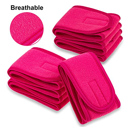 Whaline Spa Facial Headband 4 Packs Head Wrap Terry Cloth Headband Adjustable Stretch Towel Band for Bath, Makeup and Sport (Rose Red) - color: Rose Red