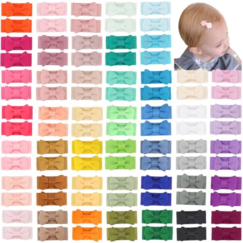 CÉLLOT 90 pcs Mini Grosgrain Ribbon Bows - Snap Clips for Baby Toddlers Infants' Fine Thin Hair - color: 90pcs/45color