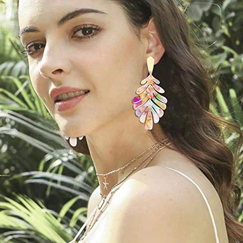 ARATLENCH Acrylic Pendant necklace Earrings – Long Statement Leaf Charm Necklace Tortoise Resin Palm Leaf Earrings Fashion Necklaces Earrings for Women - color: Floral -earrings