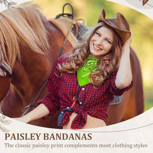 12 Pack Bandanas Unisex Paisley Cowboy Bandanas Bulk Multi Purpose Headband Scarf for Men Women Costume - color: Lime Green, style: Classic
