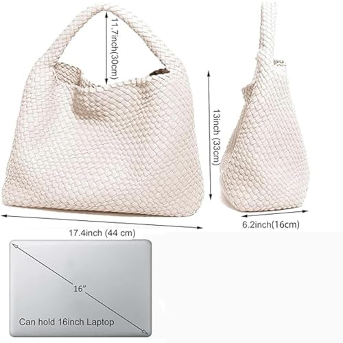 Geelyda Woven Tote Bag for Women with Purse, Fashion Shoulder Hobo Underarm Bags, Large Woven Handmade Work Commuter Day Bags - color: White