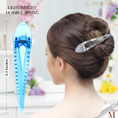 RC ROCHE 6 Pcs Duck Bill Alligator Hair Clips for Women Sectioning Flat Claw Long Thick Hair Inner Teeth Curved Styling Jaw Strong Secure Grip Salon, Medium Transparent - color: (Medium) Transparent