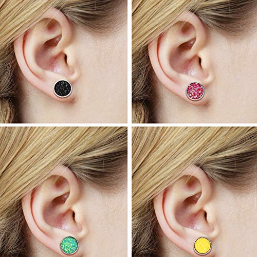 Hicarer 32 Pairs Round Druzy Stud Earrings Bohemian Round Stud Stainless Steel Pierced Earrings Jewelry for Women Graduation Gift - size: 11 mm