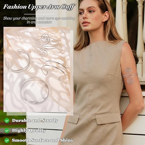 9Pcs Arm Cuff Bracelets Gold Upper Arm Cuff for Women Adjustable Upper Arm Bangle Bracelet Minimalist Irregular Arm Bangle Armband Coil Swirl Armlets Armband Jewelry Set - color: Silver B