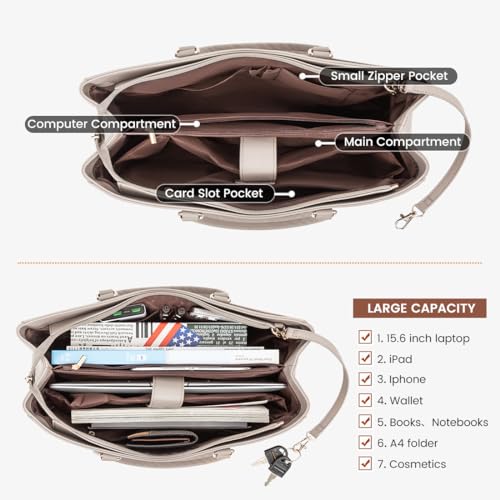 LOVEVOOK Laptop Tote Bag for Women, Office Work Bag Briefcase fit for 15.6 inch Laptop, Large Capacity Teacher Computer Bag Handbag - color: Milk Gray Purple 15.6 Inch, size: 15.6 inch