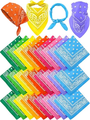 Unittype 36 Pieces Paisley Bandana Cowboy Bandanas Sports Novelty Headband Square Scarf Outdoor for Western Party Costume - color: Assorted Neon Color, style: Simple Style