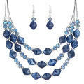 3 Layered Chunky Statement Necklace for Women Beaded Strand Necklaces with Earring Fashion Costumes Collar Necklace Jewelry Sets Gifts for Women - color: Blue