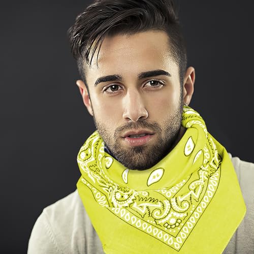6 Pack Pure Cotton Bandana, Multi-Purpose Square Handkerchief, Face Mask headband for Men and Women - color: Yellow
