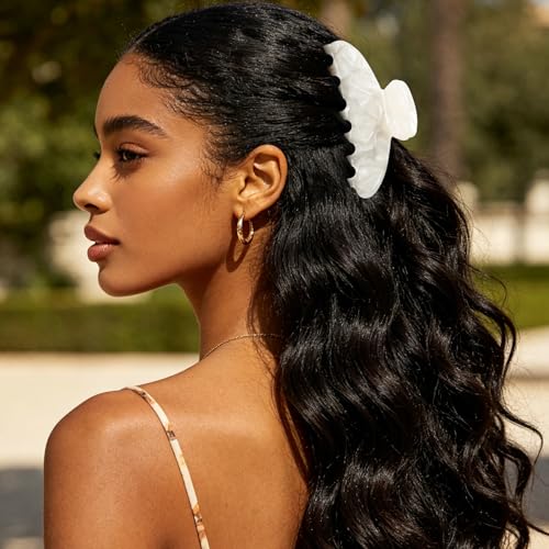 MAORULU Large Cute Claw Clip for Women, 4'', Pearl White | Acetate Hair Clips For Thick Thin Curly Long Hair, Non-slip Jaw Clip, Strong Hold, Stylish French Design - color: Pearl White