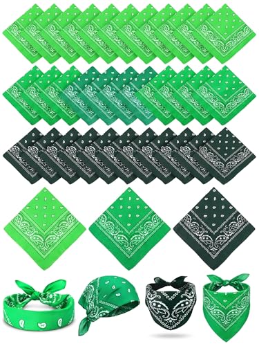 Unittype 36 Pieces Paisley Bandana Cowboy Bandanas Sports Novelty Headband Square Scarf Outdoor for Western Party Costume - color: Assorted Green, style: Simple Style
