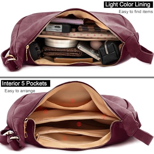 Hobo Bags for Women Foldable Vegan Leather Shoulder Handbag Slouchy Tote Crossbody Purses - color: Red