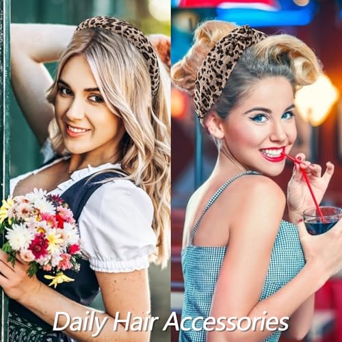 VELSCRUN Headbands for Women 7 Pcs Different Leopard Color Knotted Solid Pearl Head Bands Non Slip Hair Band Stuff for Teen Girls Womens Trendy Fashion Diademas Para Mujer Hair Accessories - color: Leopard Color