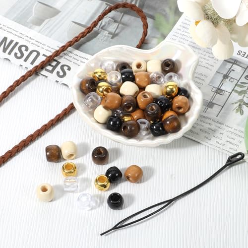 60 Pcs Hair Braids Beads, 12 mm Hair Beads for Women, Multi-Style Wooden Hairs Bead Jewelry for Adult, Men, Dreadlocks Accessories