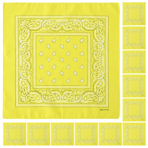 Falari 12 Pack Bandanas Multipurpose Cotton Novelty Paisley Bandana Headband for Cowboy Men Women 22 x 22 - color: Yellow