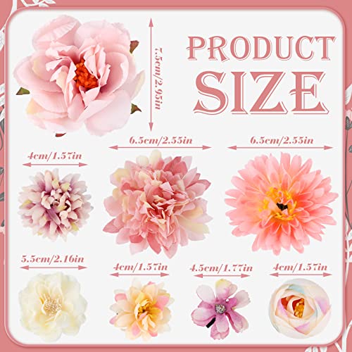 BBTO 21 Pcs Flower Hair Clip Rose Hair Clips Barrettes for Women Flower Accessories Boho Bride Claw Clip Hairpin Brooch Pin Headpiece for Wedding (Pink,White) - color: Pink, White