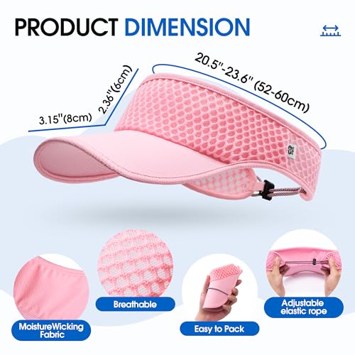 AUSFLUG Sun Visor Hat Men Women - Wide Brim Quick Dry Adjustable Cap, Lightweight for Golf Tennis Pickleball Beach - color: Pink