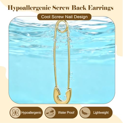 Aoedej Safety Pin Earrings for Women Men Stainless Steel Punk Paperclip Cartilage Hoop Earrings Industrial Tragus Helix Piercing Jewellery - color: Gold+Silver, size: 38mm