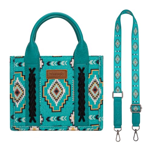 Wrangler Mini Aztec Tote Bag for Women Boho Small Top Handle Purse with Adjustable Strap - color: Boho Turquoise