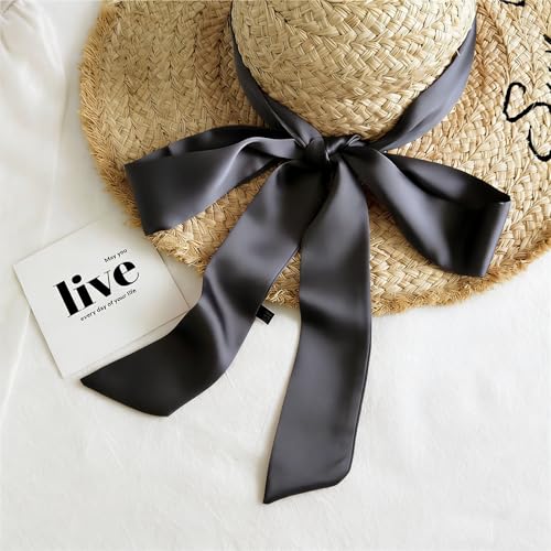 Long Thin Skinny Scarf Satin Neckerchief Ribbon Tie Waist Belt for Women - color: Dark Grey