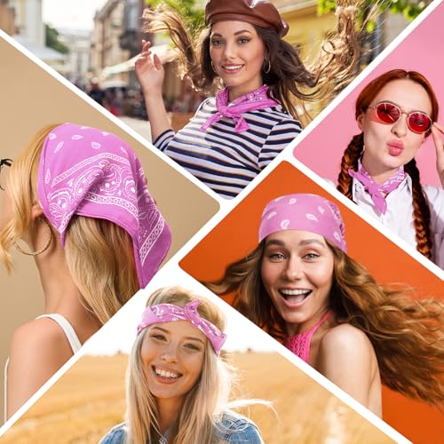 PLULON Bandanas for Men Women 4/12/24/30 Pack, Paisley Pattern Bandana Bulk Headbands Handkerchief Face Mask 100% Polyester - color: Pink