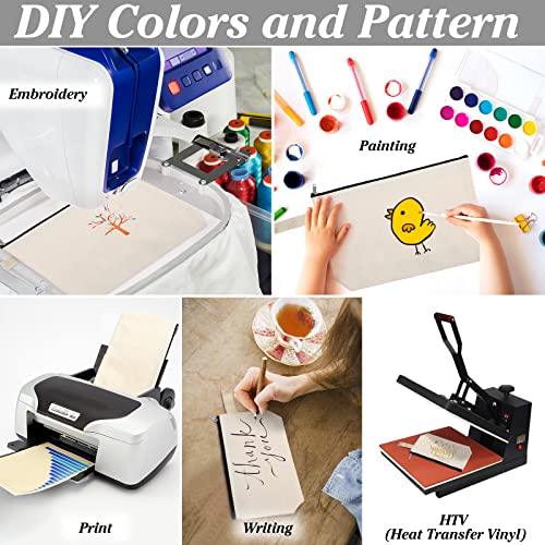 10 Pieces Cotton Canvas Makeup Bag with Bottom, Multi-Purpose Cosmetic Bag with Zipper Travel Toiletry Pouch, Blank DIY Craft Bag Pencil Bag (M, White), MN-WB07 - color: White, size: M