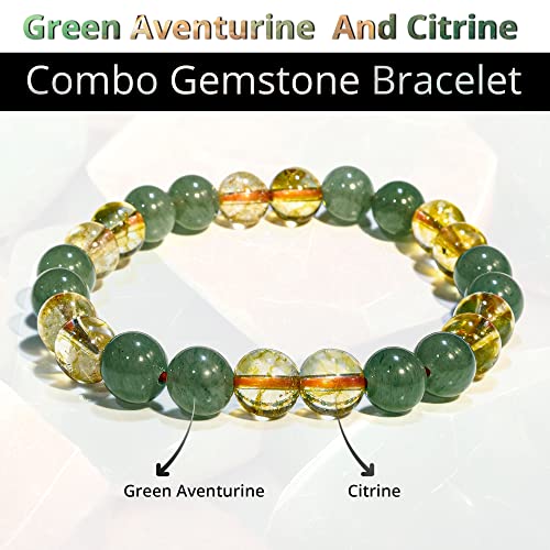 ANAYA AGATE Healing Crystal Bracelet for Women and Men – 8mm Round Beaded Bracelet for Men and Women – Unisex Stretchy Gemstone Bracelet for Healing and Protection - color: Citrine, Green Aventurine