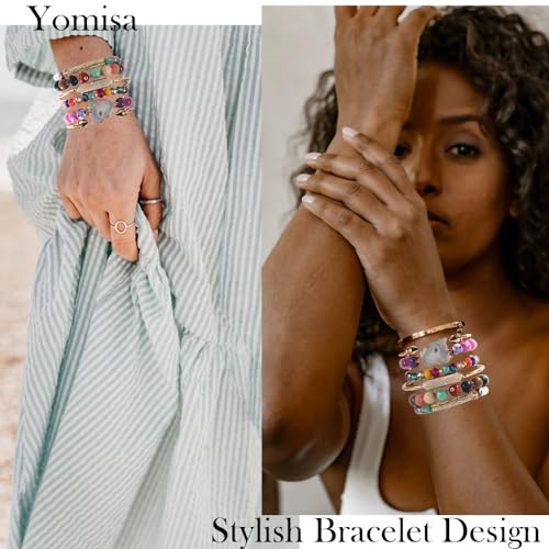 Yomisa 5PCS 6PCS Natural Boho Beaded Bracelets/Bangle for Women Men,Healing Turquoise Jasper Agate Crystal Gemstone Stone Chakra Multilayer Wrap Bohemian Handmade Jewelry Beads Stretch Bracelet Set - color: 6PCS-Colorful