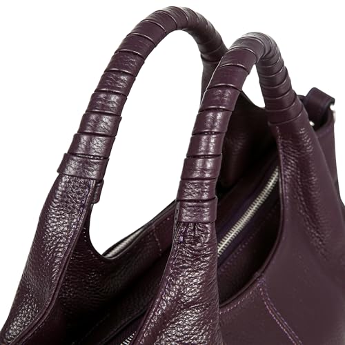 Iswee Genuine Leather Shoulder Bags Purses and Handbags for Women Satchel Designer Cross Body Hobo Medium Size Tote - color: Violet
