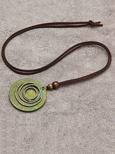 GelConnie Leather Cord Necklace Chain Multilayer Wooden Pendant Necklaces Vintage Jewelry Boho Long Sweater Necklace for Women Men - color: Circle Wood Leather Necklace