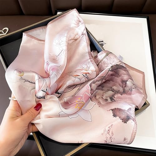 Aufeel Women's 100% Pure Mulberry Silk Small Square Scarf - Neckerchief Women - Silk Headscarf - 21" x 21" - color: Pink 6