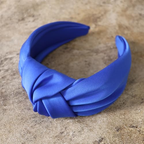Satin Wide Knotted Headbands for Women Fashion Headband Non Slip Head Bands Hair Accessories(Royal Blue) - color: Royal Blue