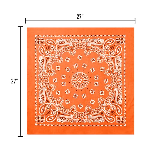 Rothco Trainmen Paisley Bandana 27” x 27” Extra‑Large 100% Cotton Head Wrap Scarf Multi‑Use - color: Orange