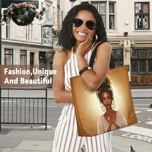 African American Women Tote Bag Black Shoulder Handbag For Women Fit Work Beach Labtops With Zip - color: Black Women 28