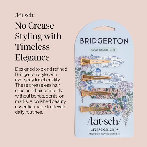 Bridgerton x Kitsch Creaseless Hair Clips for Women - No Crease, No Bend Hair Clips for Styling, Bangs, Makeup Application, Face Wash | Recycled Acrylic - Toile in Bloom | Ideal Gifts for Women, 4pcs - color: Toile in Bloom