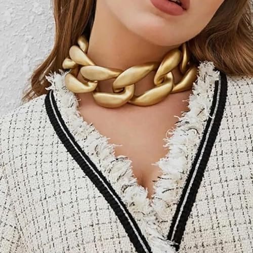 Chunky Chain Necklaces Women Statement Collar Necklace Gold Flat Snake Chain Choker Ribbed Design for Party, Dress Jewelry Gifts - color: A6