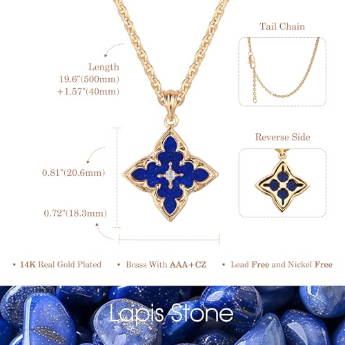 Fettero Gold Clover Necklace for Women Dainty 14K Gold Plated CZ Pendant Necklace Adjustable Chain Choker Charm Colorful Clover Pendant Lucky Necklaces for Women Jewelry - color: Dark-blue