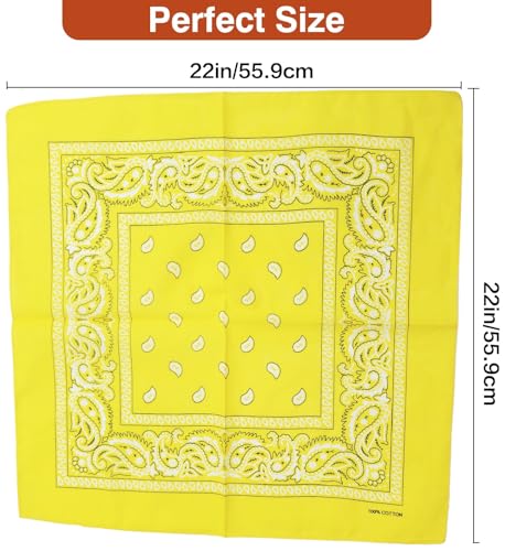 Raylarnia Bandana Multi-Purpose 100% Cotton Headbands for Women, 22 inch Paisley Cowboy Bandanas for Men - color: Yellow