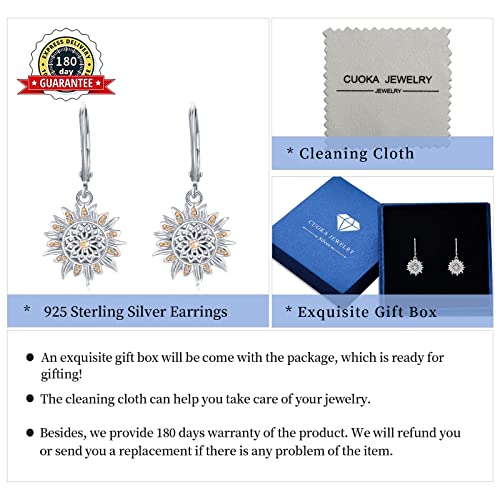Sunflower Leverback Earrings S925 Sterling Silver Earrings You Are My Sunshine Dangle Earring Jewelry for Women - style: Silver Sunflower