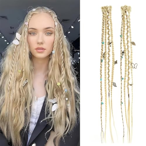 Clip in braids, 2PCS 16Inch Dreadlock Extensions with Beads & Chains, Viking Boho Braids for Cosplay, Renaissance Festival, Daily Styling (Light Blonde, 16 Inch) - color: Light Blonde