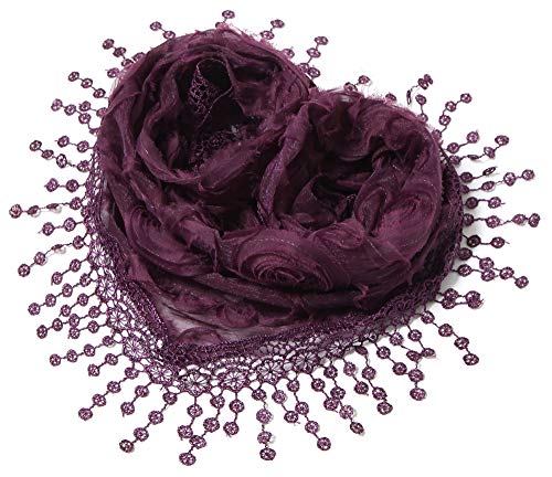 Cindy & Wendy Floral Embroidered Lace Triangle Scarf for Women - color: Purple